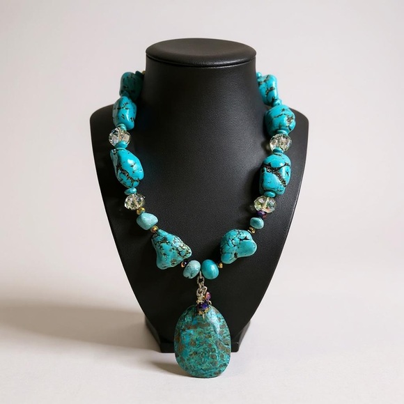 The CEO 24” Tranquil Chrysocolla Statement Necklace-by Tolee Dezigns - Picture 5 of 9